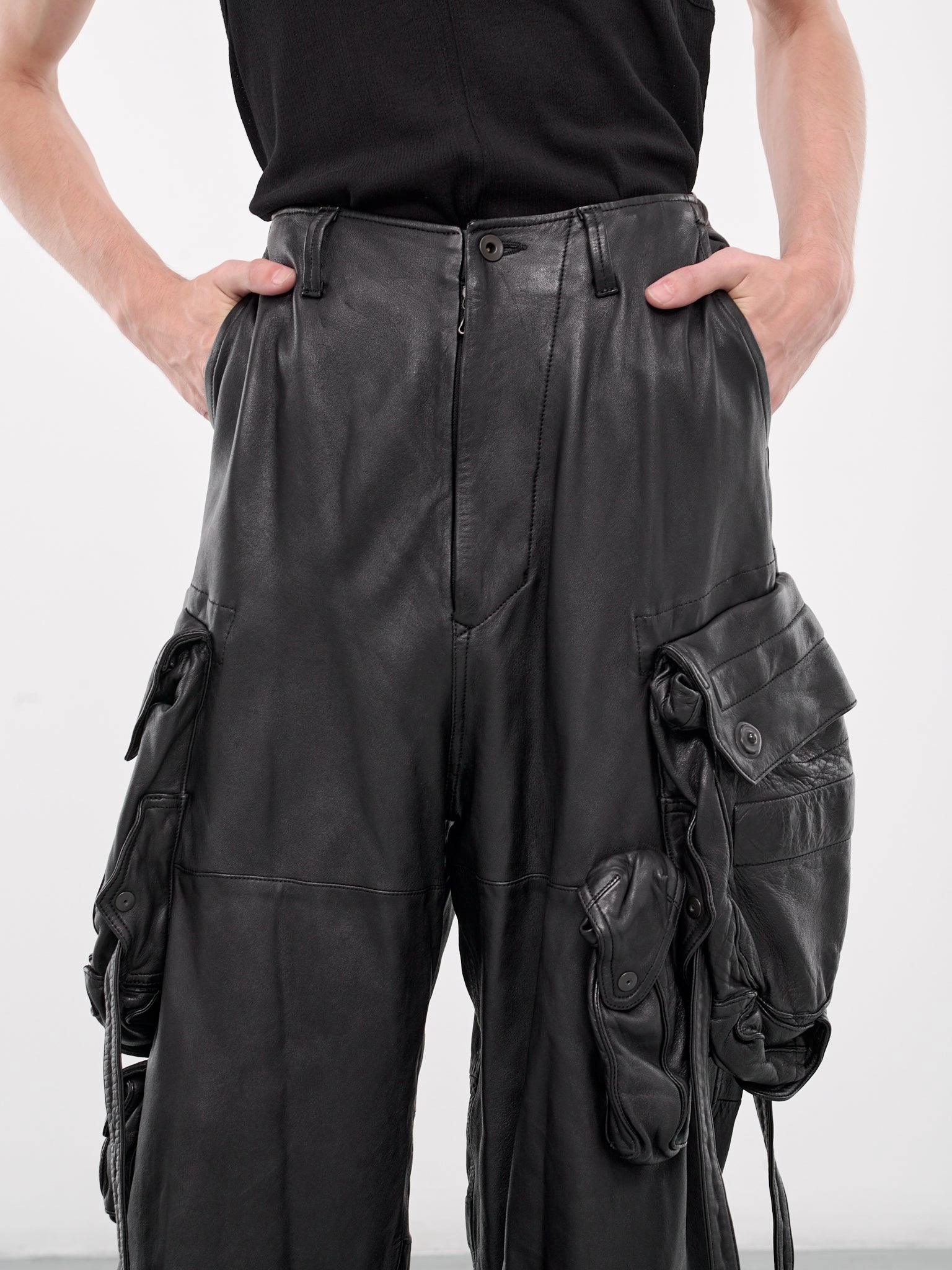 Lamb Leather Cargo Pants (879PAM7-BLACK) Double Cargo Pants
