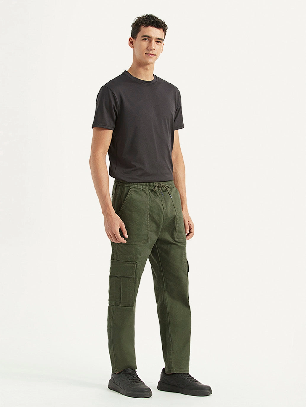 Thin Cargo Pants Men's Olive Tapered Fit Cargo Trousers