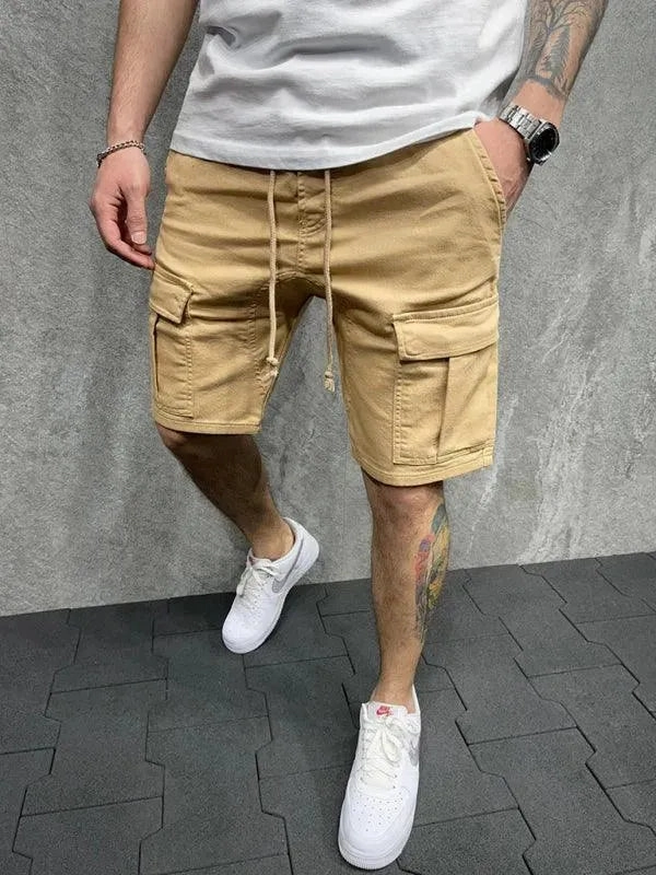 Utilitarian Casual Men Cargo Shorts - Mid-Rise Drawstring Cargo Pants Metallic