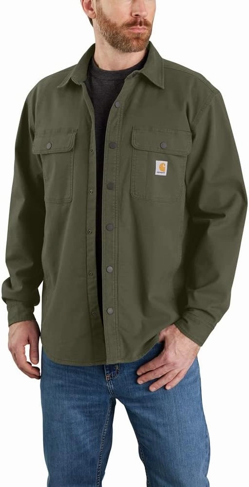 Outlander Coats Carhartt Men's Rugged Flex Relaxed Fit Canvas Fleece Lined Shirt Jac