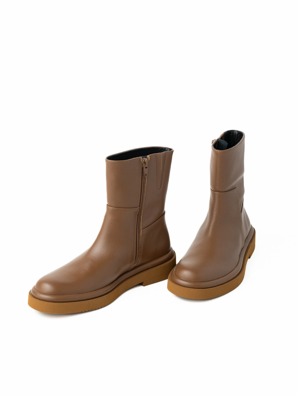 CARLA NAPPA CUOIO Heeled Lug Sole Ankle Boots With Zip