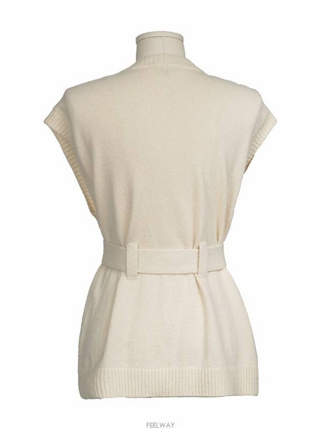 Long Puffer Coats Cashmere sleeveless belted cardigan ivory 36 74344 Chanel