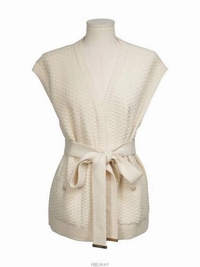 Cashmere sleeveless belted cardigan ivory 36 74344 Chanel Cheap Sport Coats