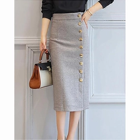 Casual Cotton A Line Side Button Midi Skirts Ballerina Long Skirt