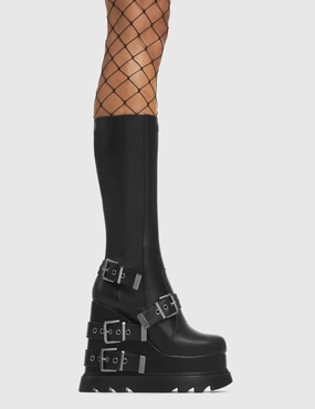 Causing Riots Chunky Platform Calf Boots Outfits To Wear With Knee High Boots