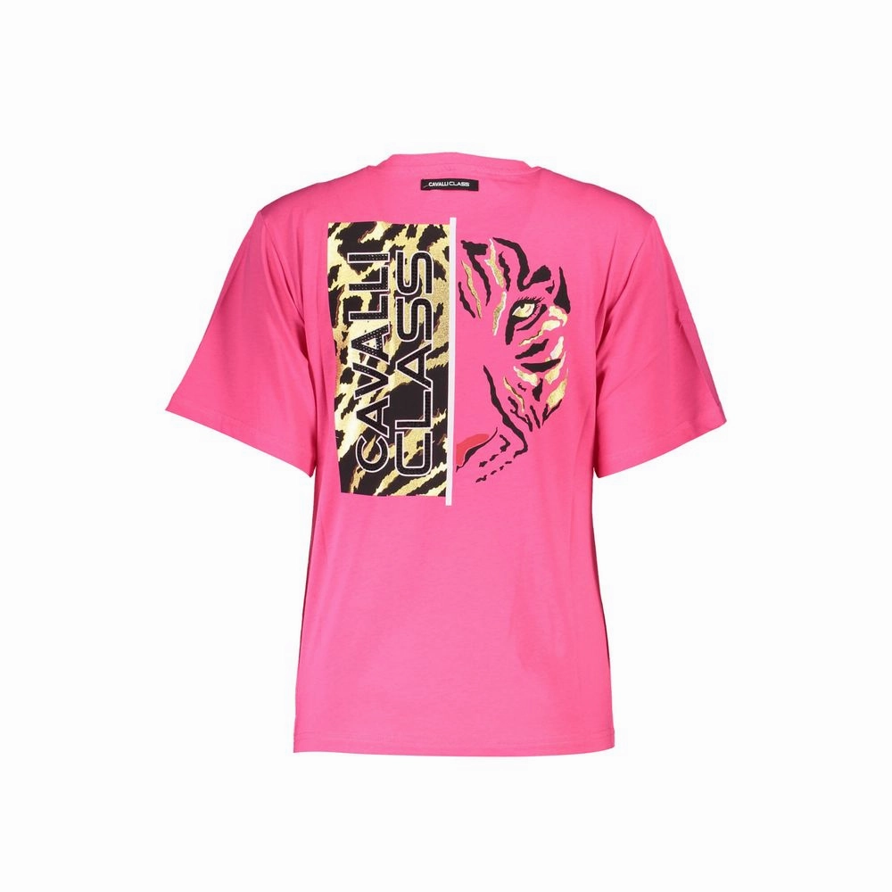 Cavalli Class Pink Cotton Women T-Shirt Rush Band T Shirts