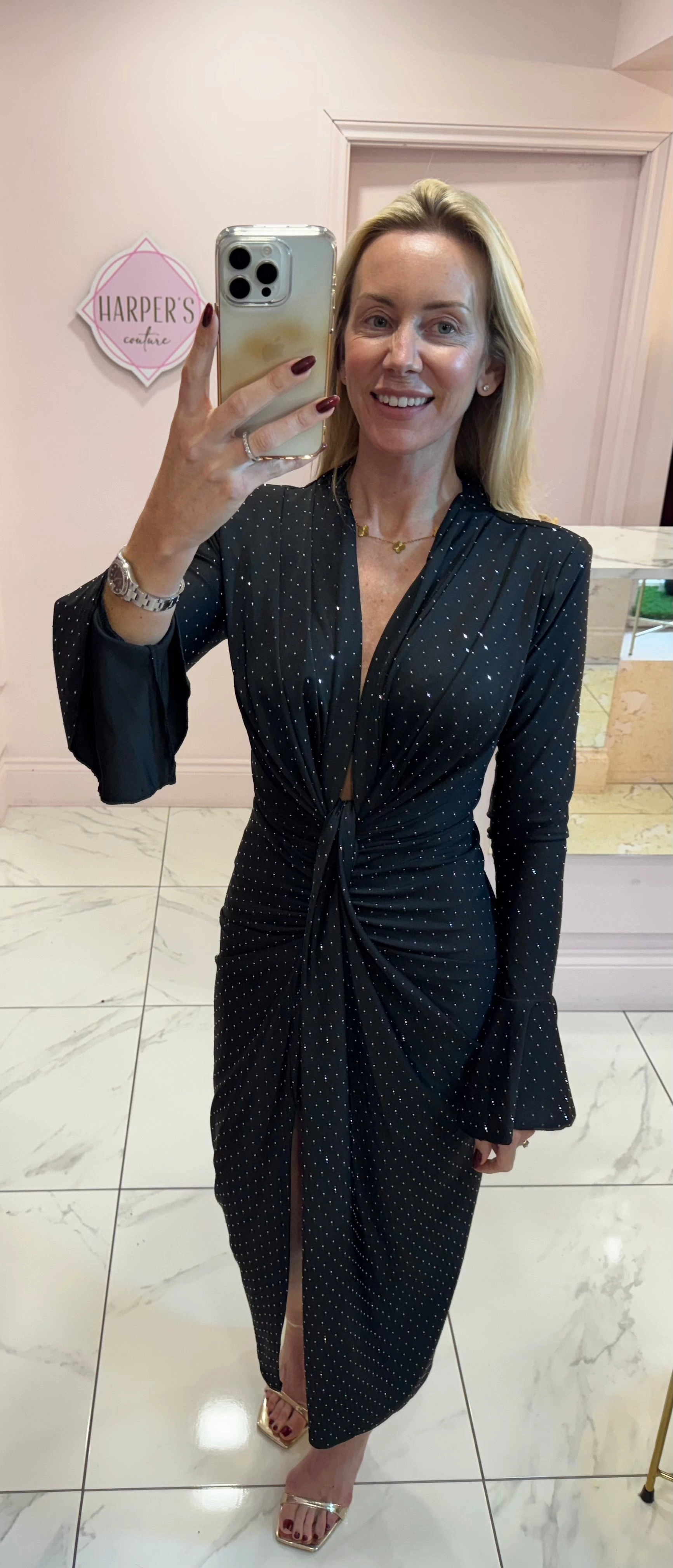 Kimono Sleeve Sash Midi Dress In Soft Jacquard Selina Sparkle Embellished Diamant Midi Dress