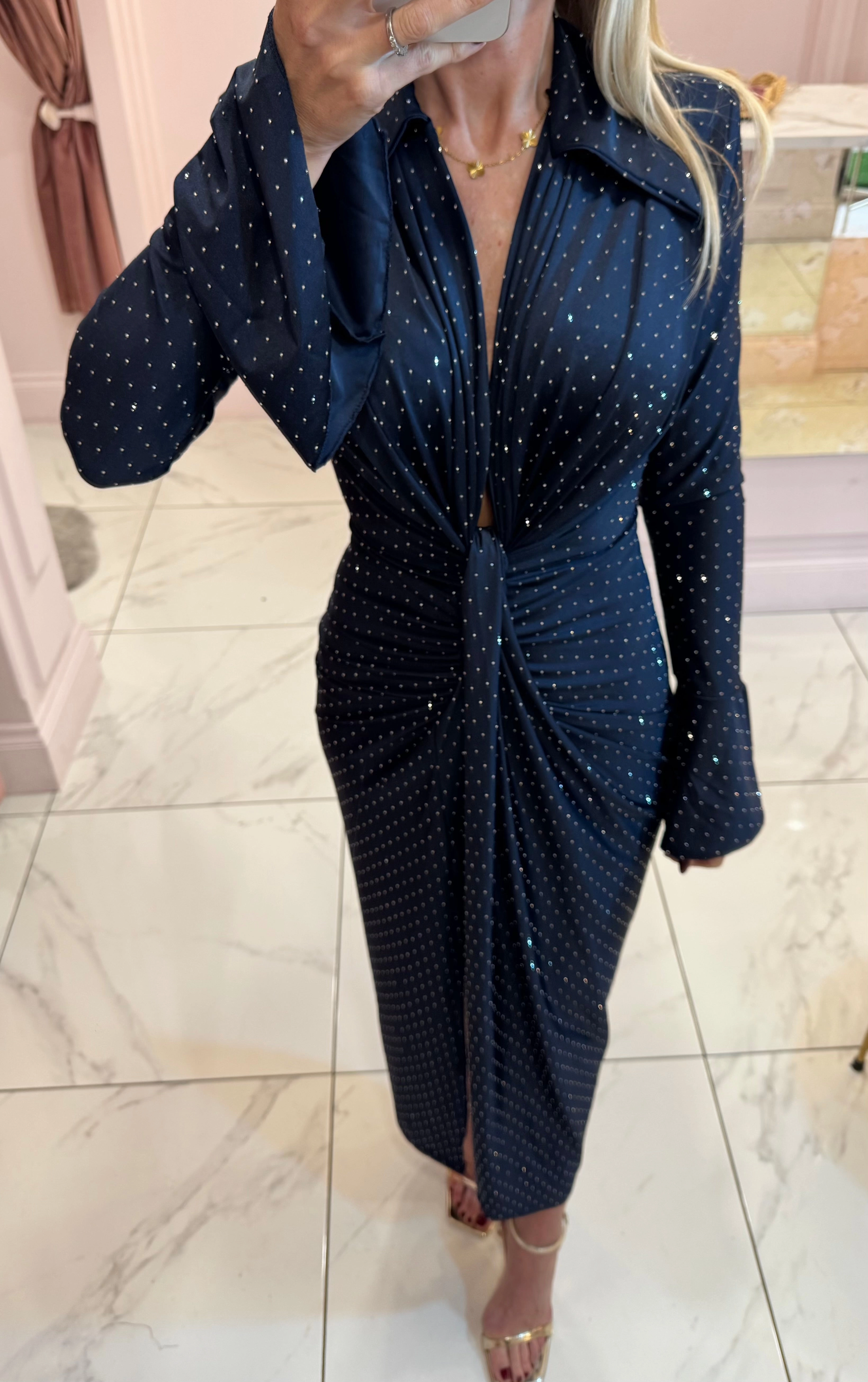 Selina Sparkle Embellished Diamant Midi Dress Tiered Linen Midi Dress