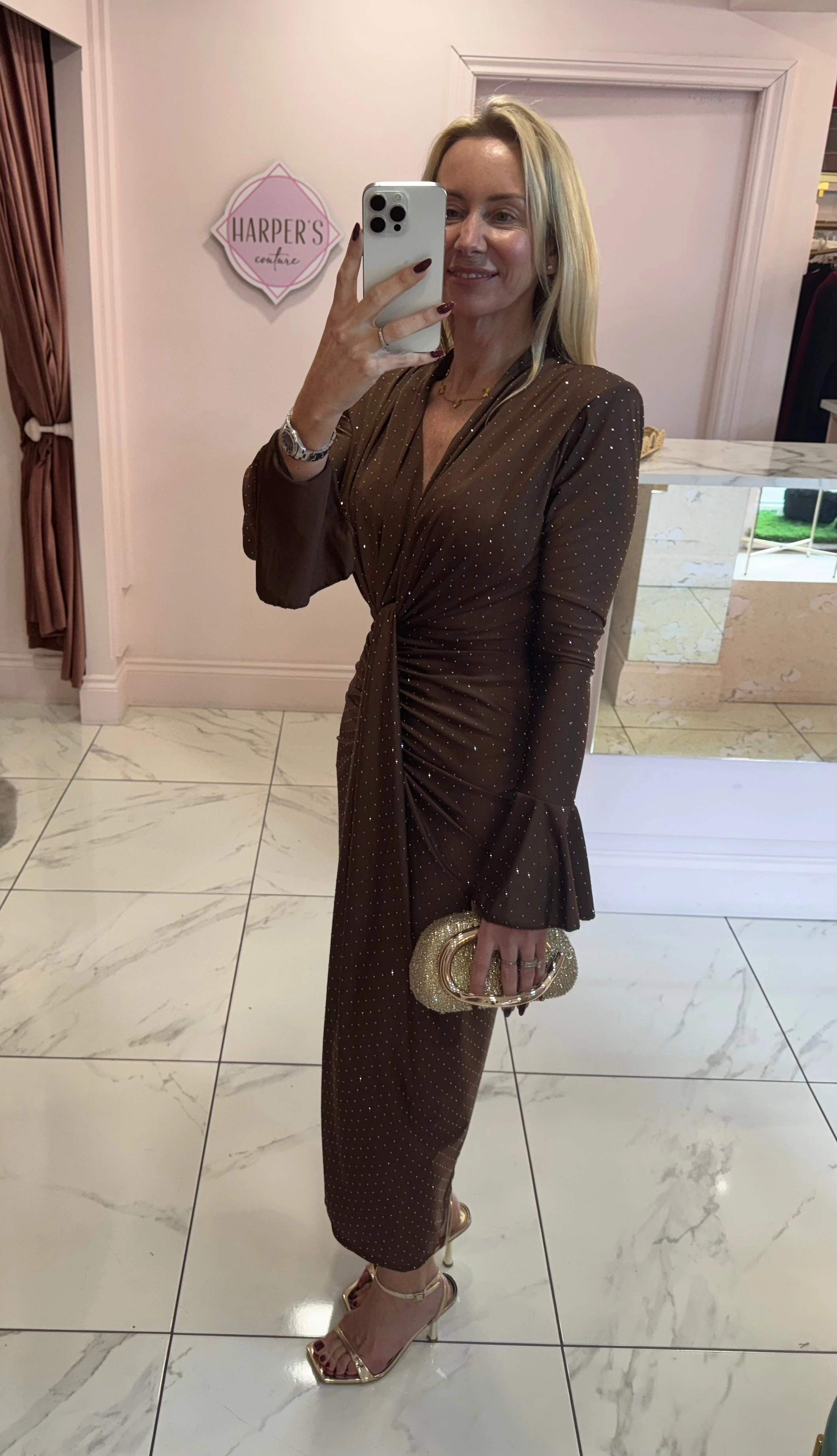 Leather Midi Dress With Sleeves Selina Sparkle Embellished Diamant Midi Dress