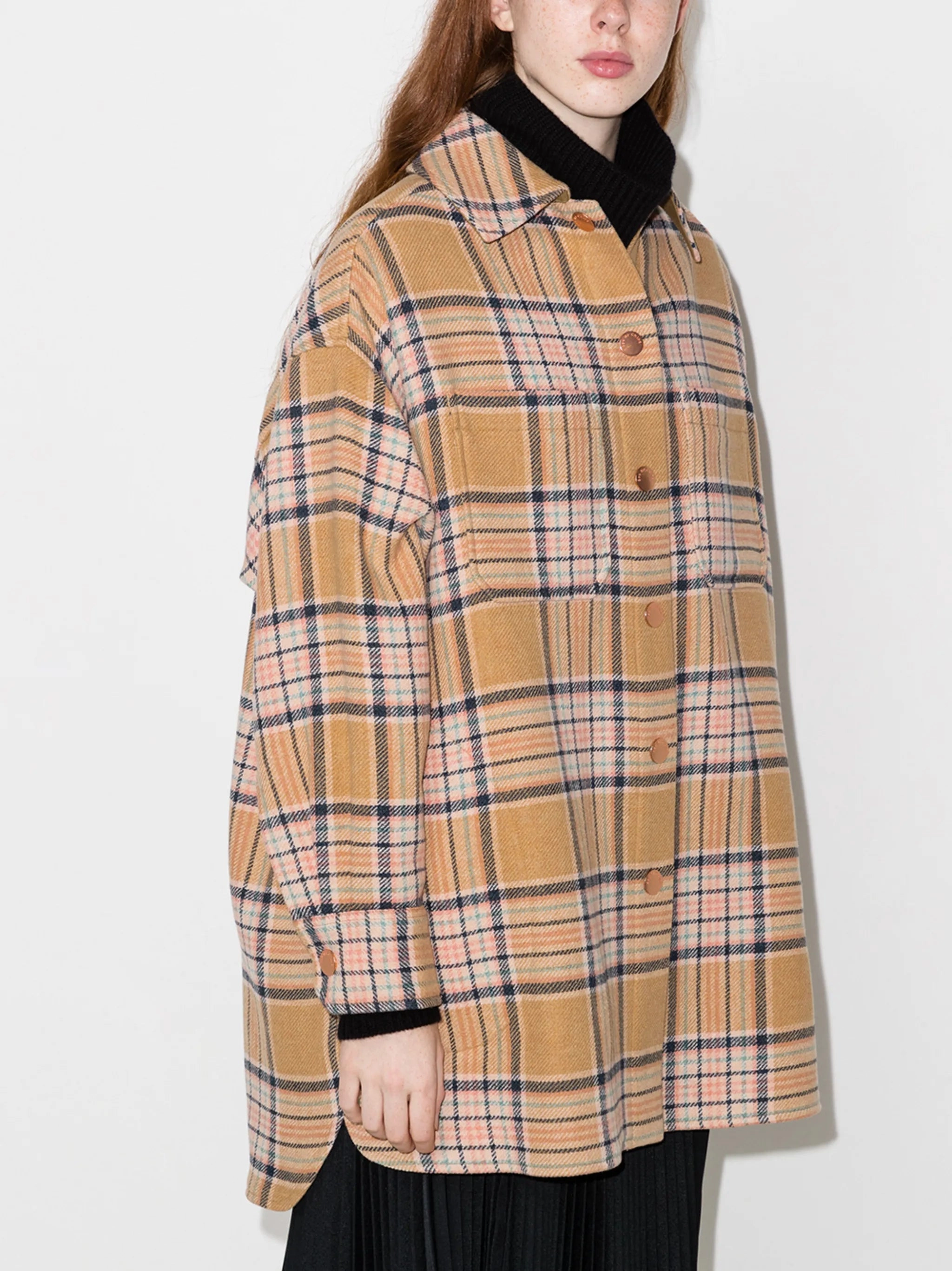check-pattern oversized shirt coat Judge Coats