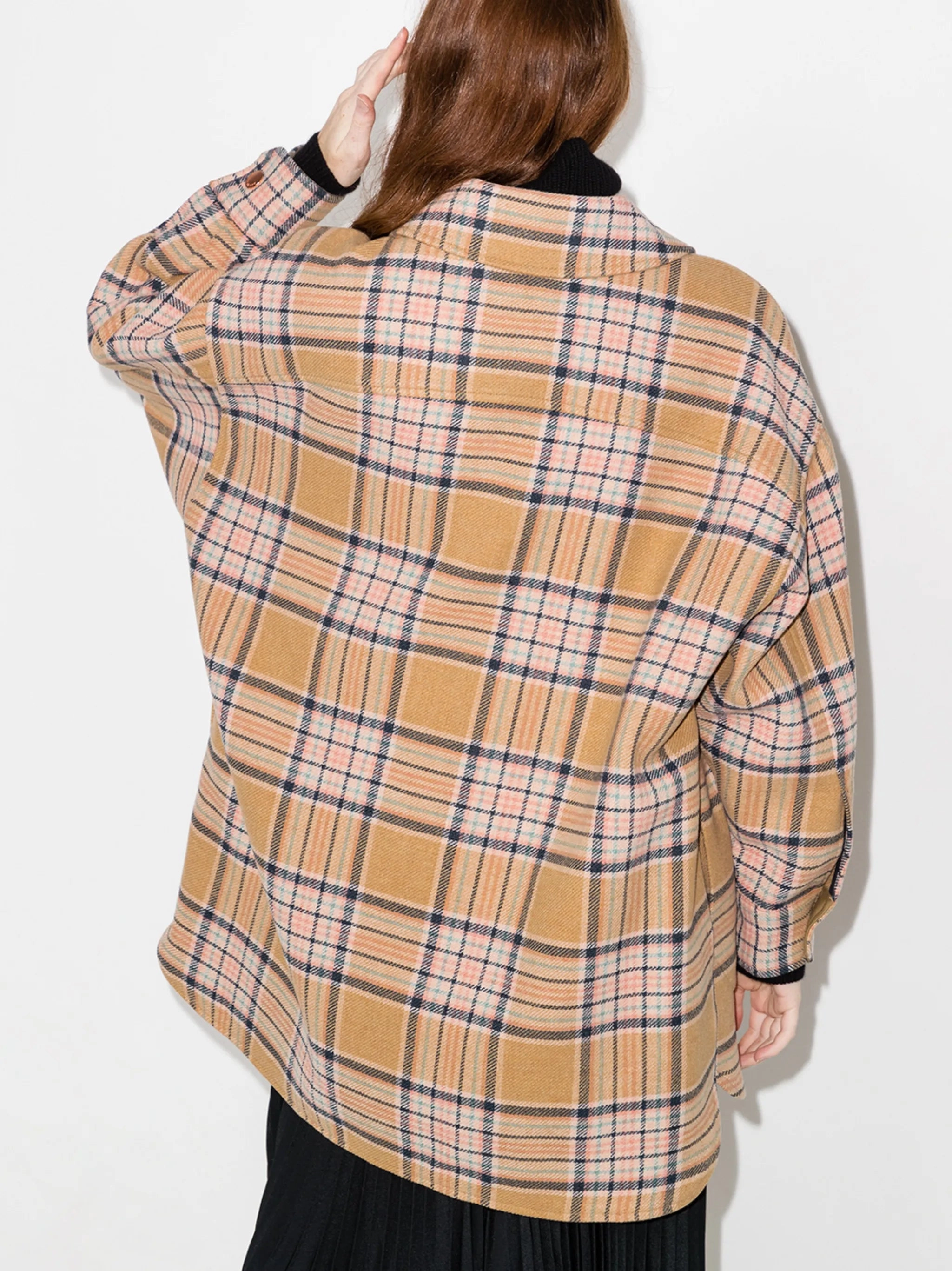 check-pattern oversized shirt coat Oversized Plus Size Coats