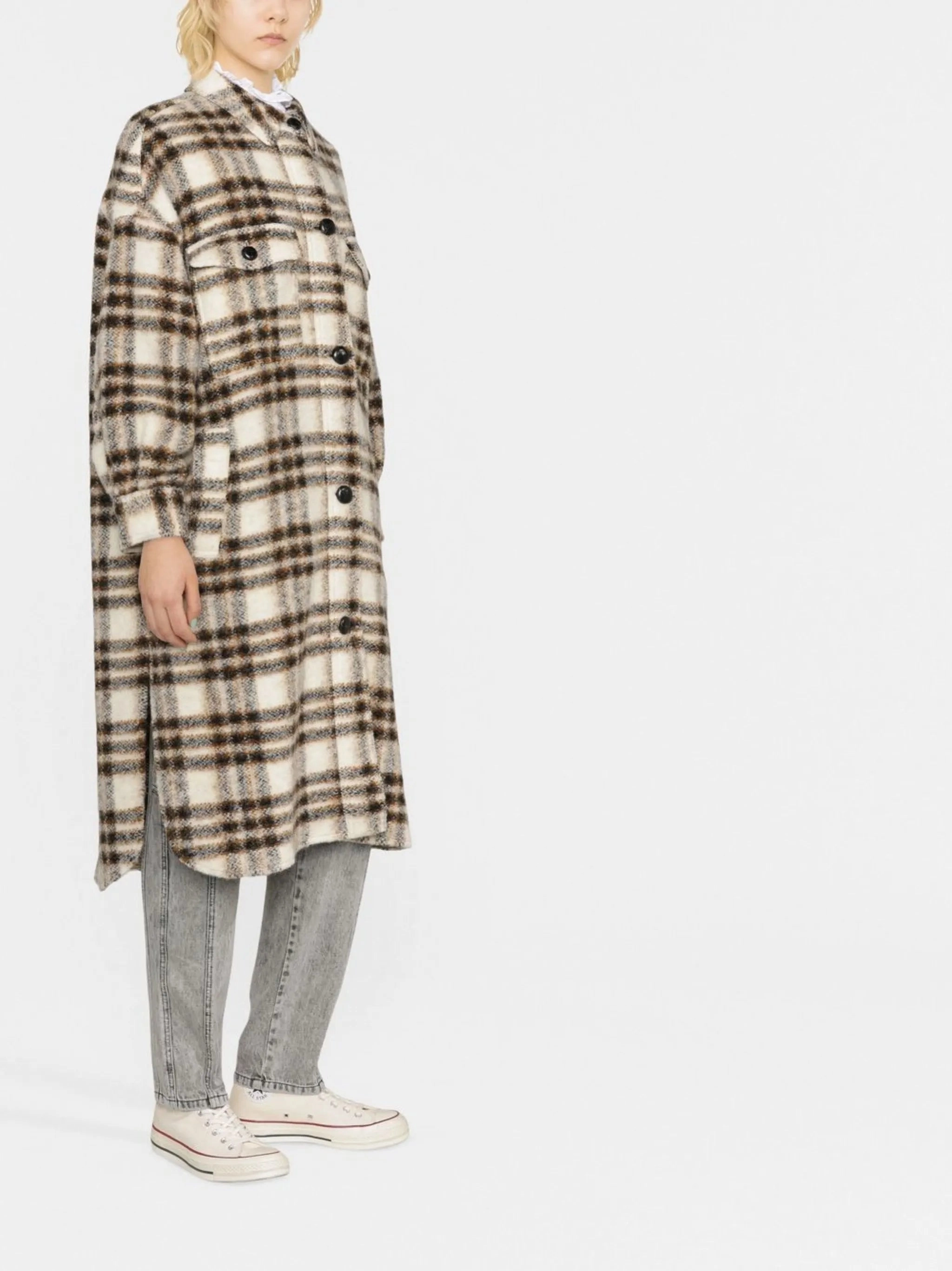 Trench Coats Products check-pattern single-breasted coat