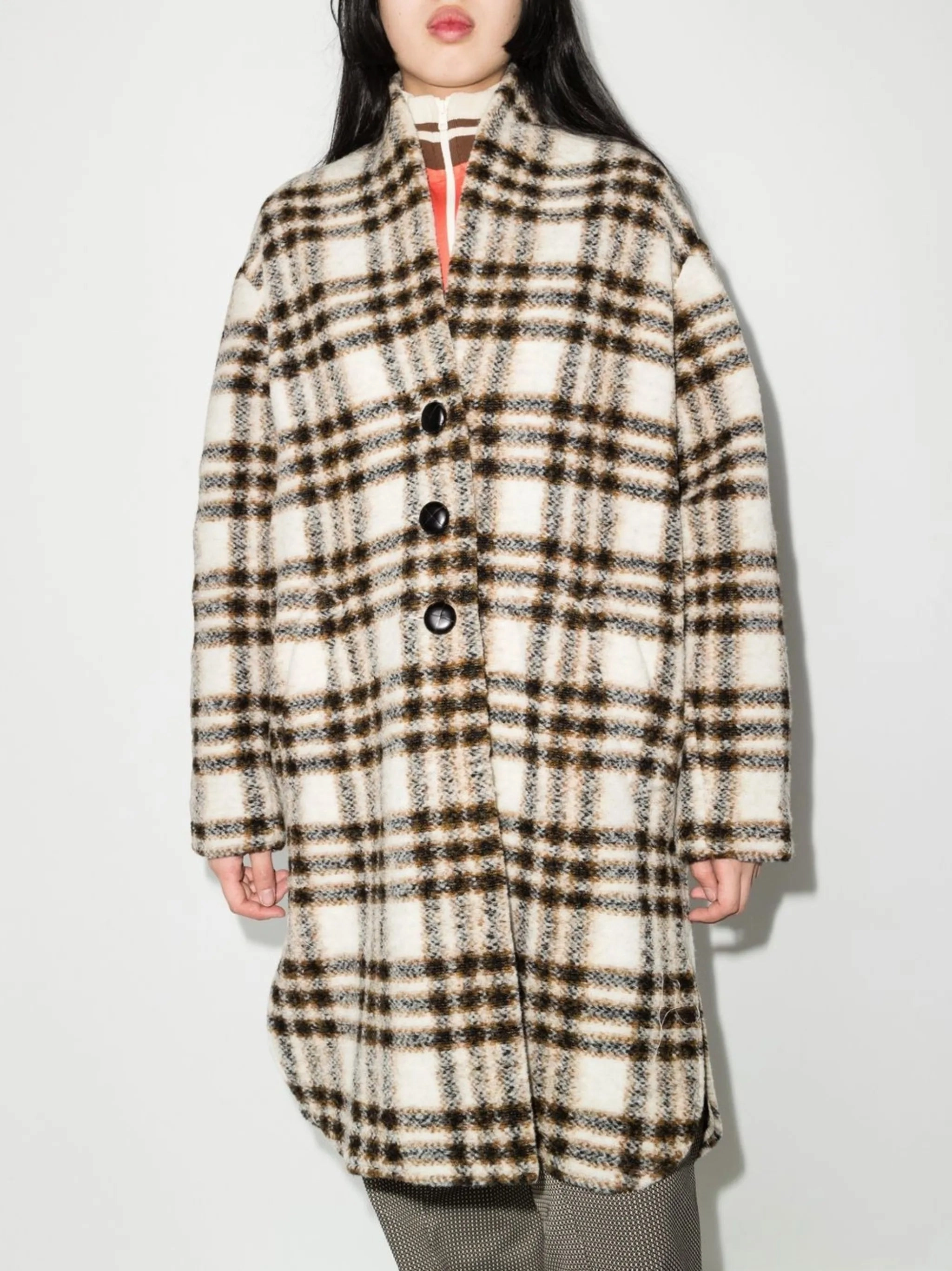 Popular Coats check-pattern single-breasted coat