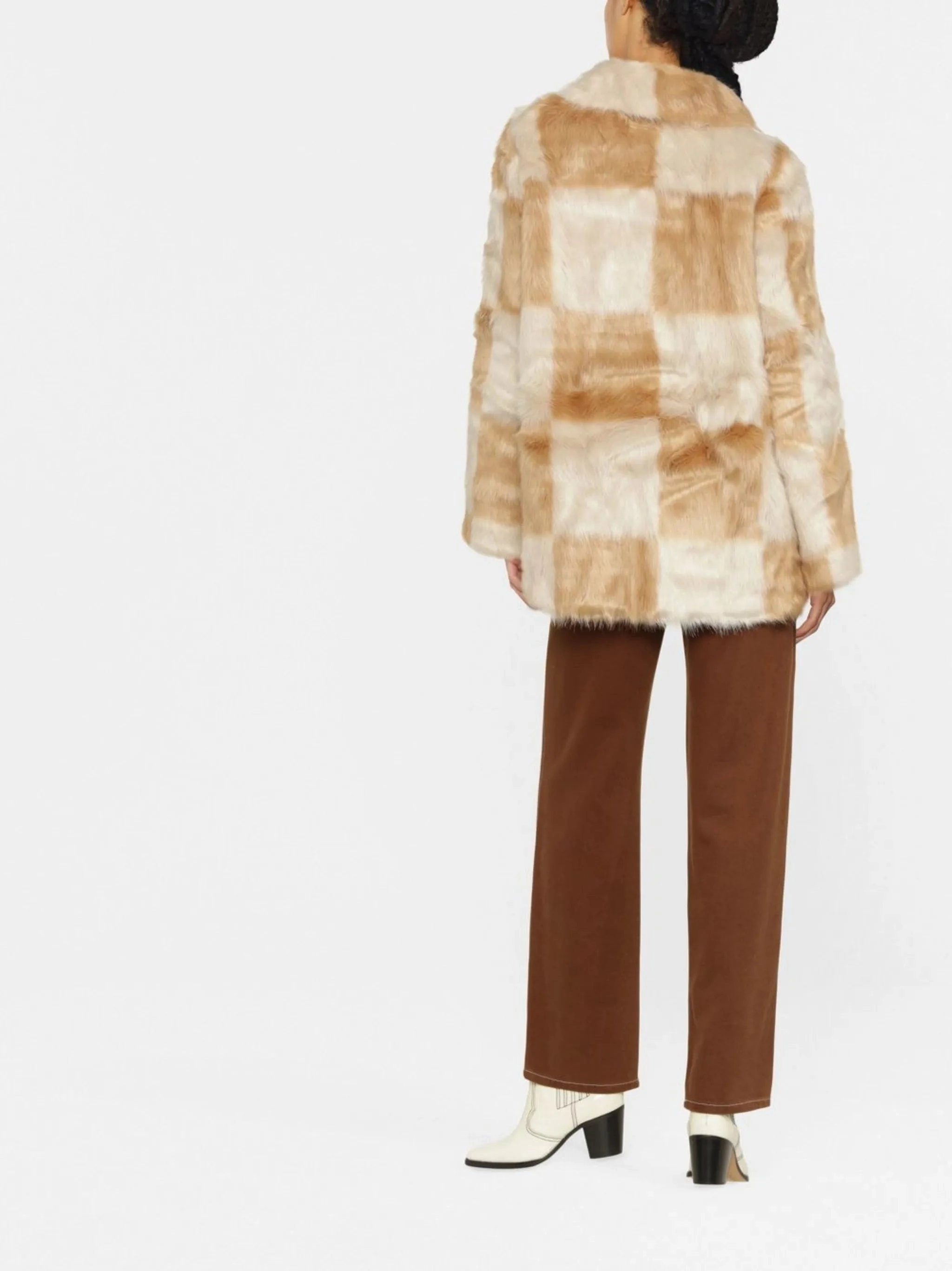 check-print faux-fur coat Plus Size Rain Coats