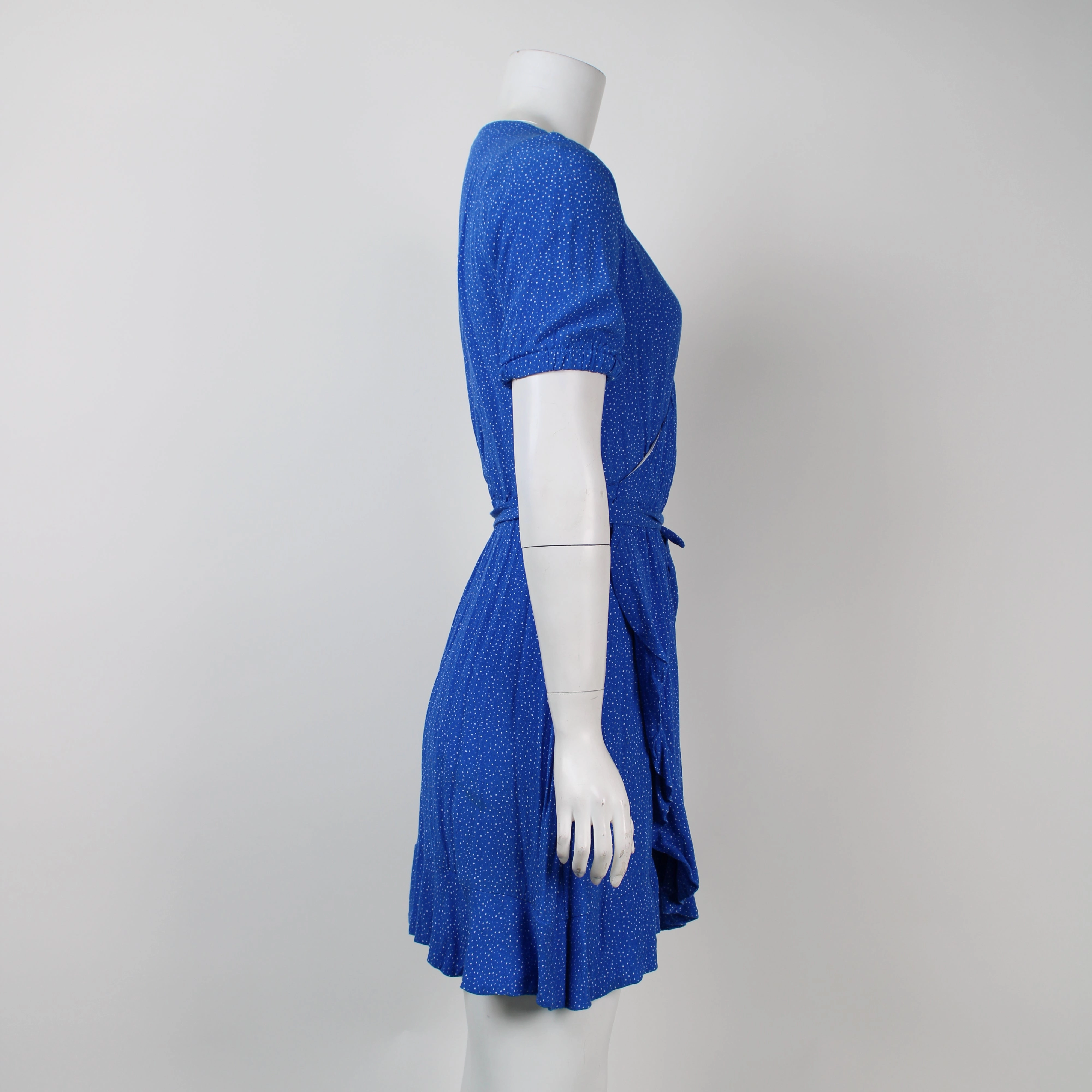 Kookai Blue Dotted Midi Dress Asymmetrical Flowy Midi Dress