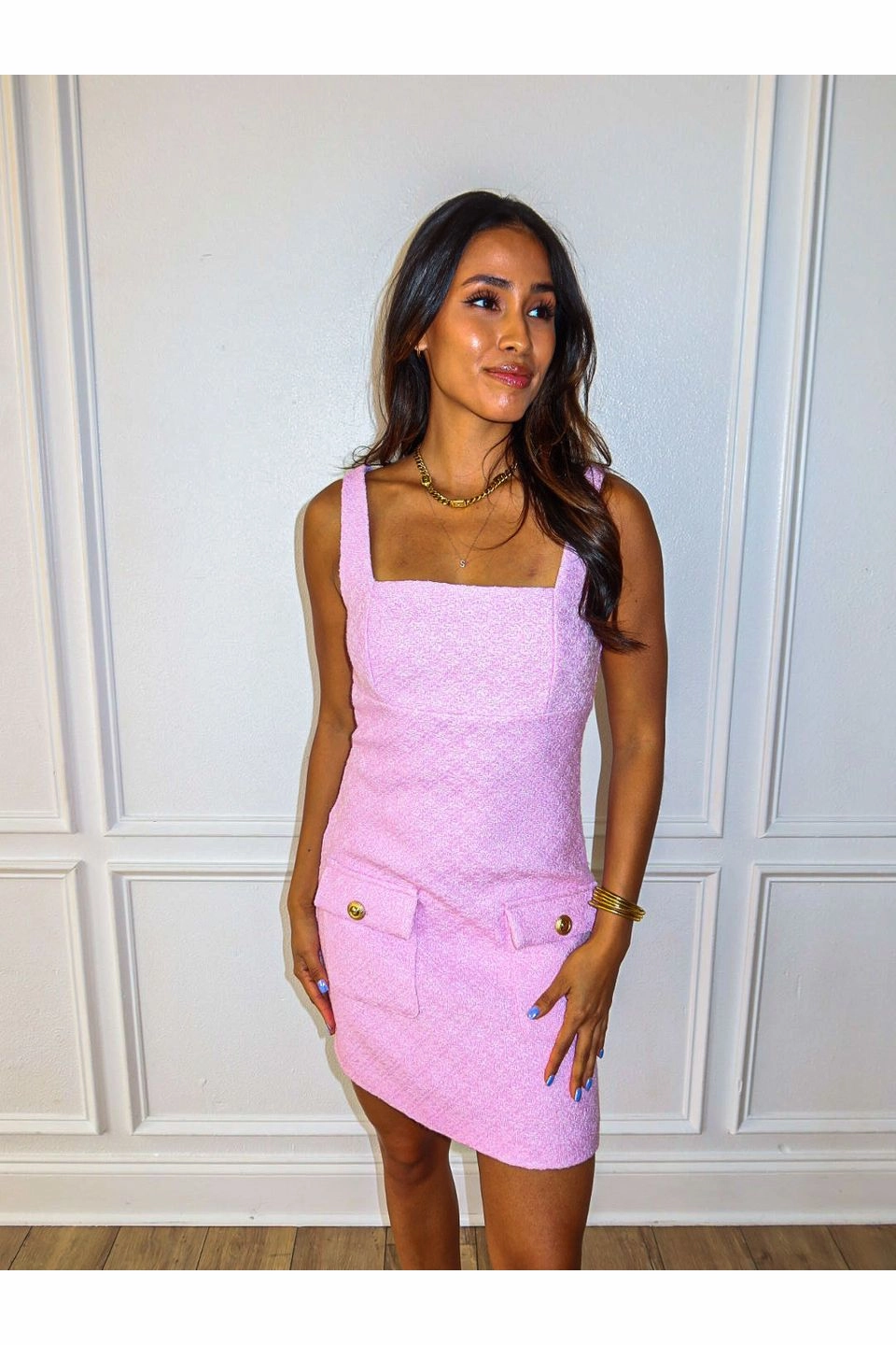 Button Down Crepe Mini Dress Elle Tweed Mini Dress