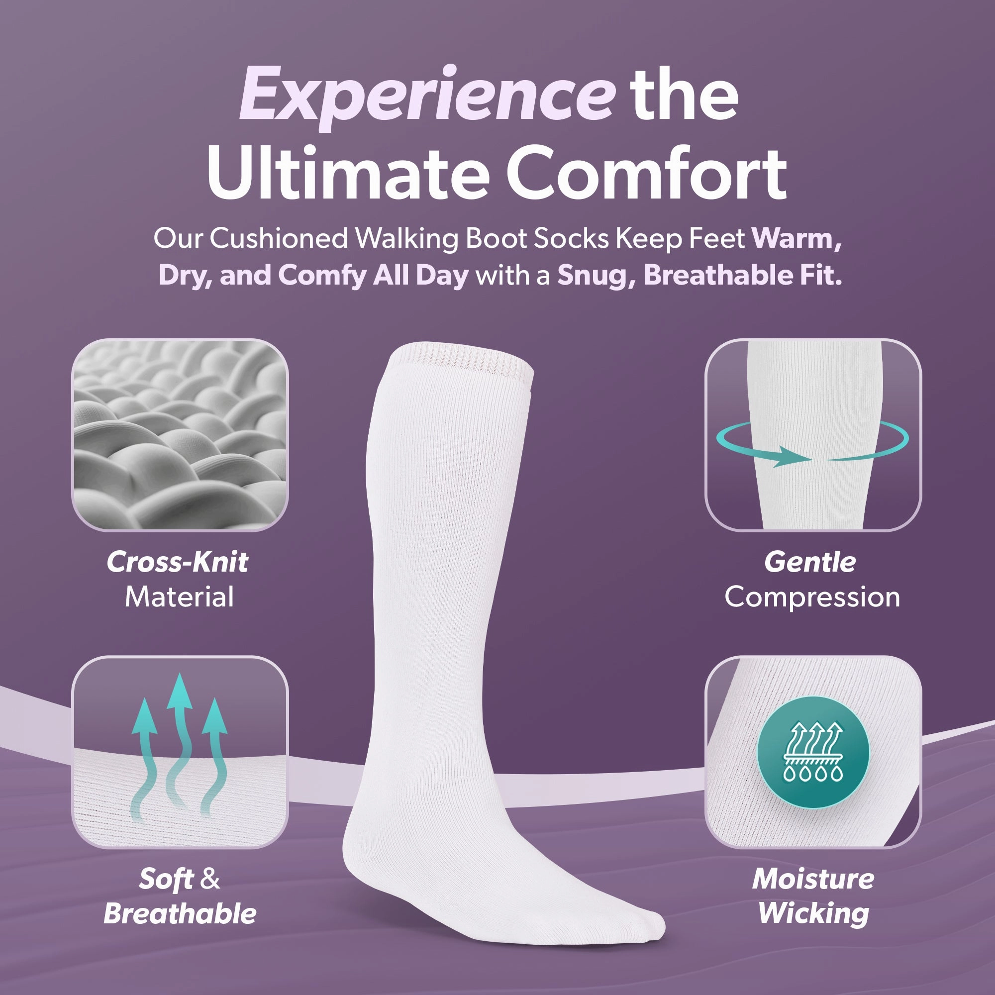 Orthopedic Walking Boot Sock Liners - Replacement Tube Cast Socks for Aircast Cam Walkers and Fracture Post-op Shoes (1 Pair) Ankle Boots Size 6