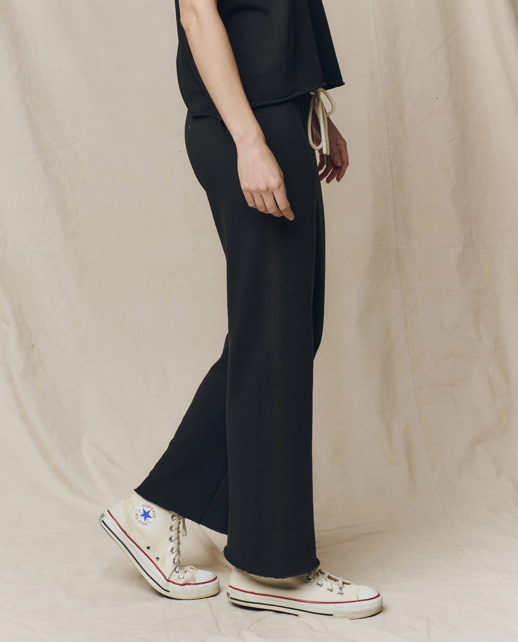 Custom Rhinestone Sweatshirts The Wide Leg Cropped Sweatpant. -- Almost Black