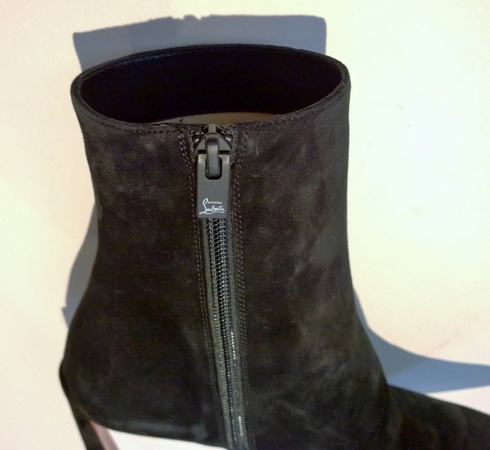 Christian Louboutin Condora 85 Black Suede Heel Boots Waterproof Suede Ankle Boots