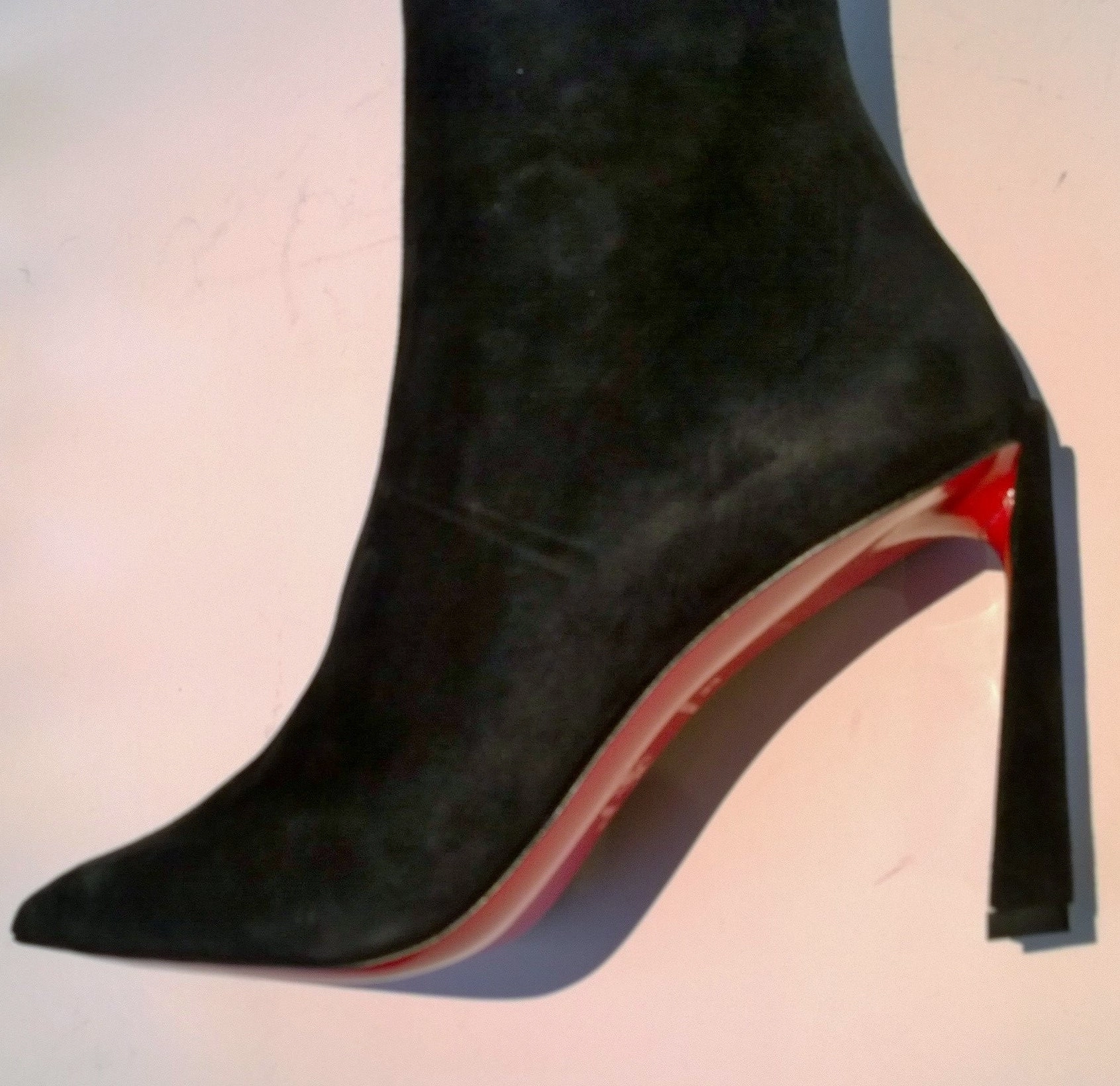 Christian Louboutin Condora 85 Black Suede Heel Boots Sock Stretch Kitten Heel Ankle Boots