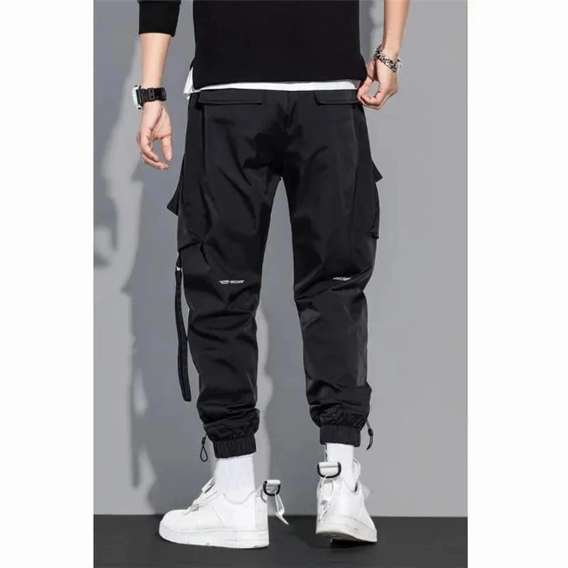 Streetwear Men Cargo Pants - Mid-Rise Multi-Pocket Cotton Elastic Waist Cargo Pants