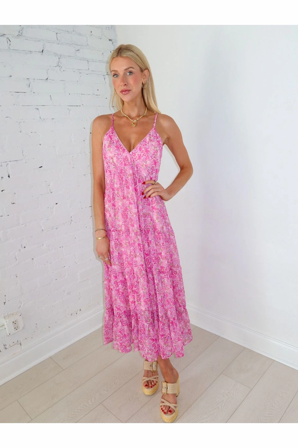 Garden Glow Maxi Dress Satin Pleated Maxi Dress