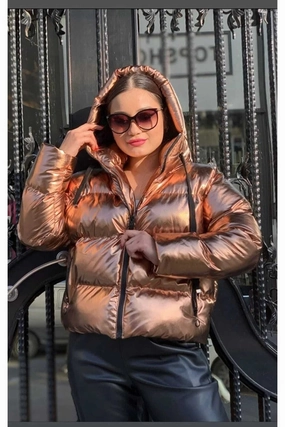 Kaside Women's Shiny Inflatable Short Volensy Coat Size Faux Fur Coats With Hood