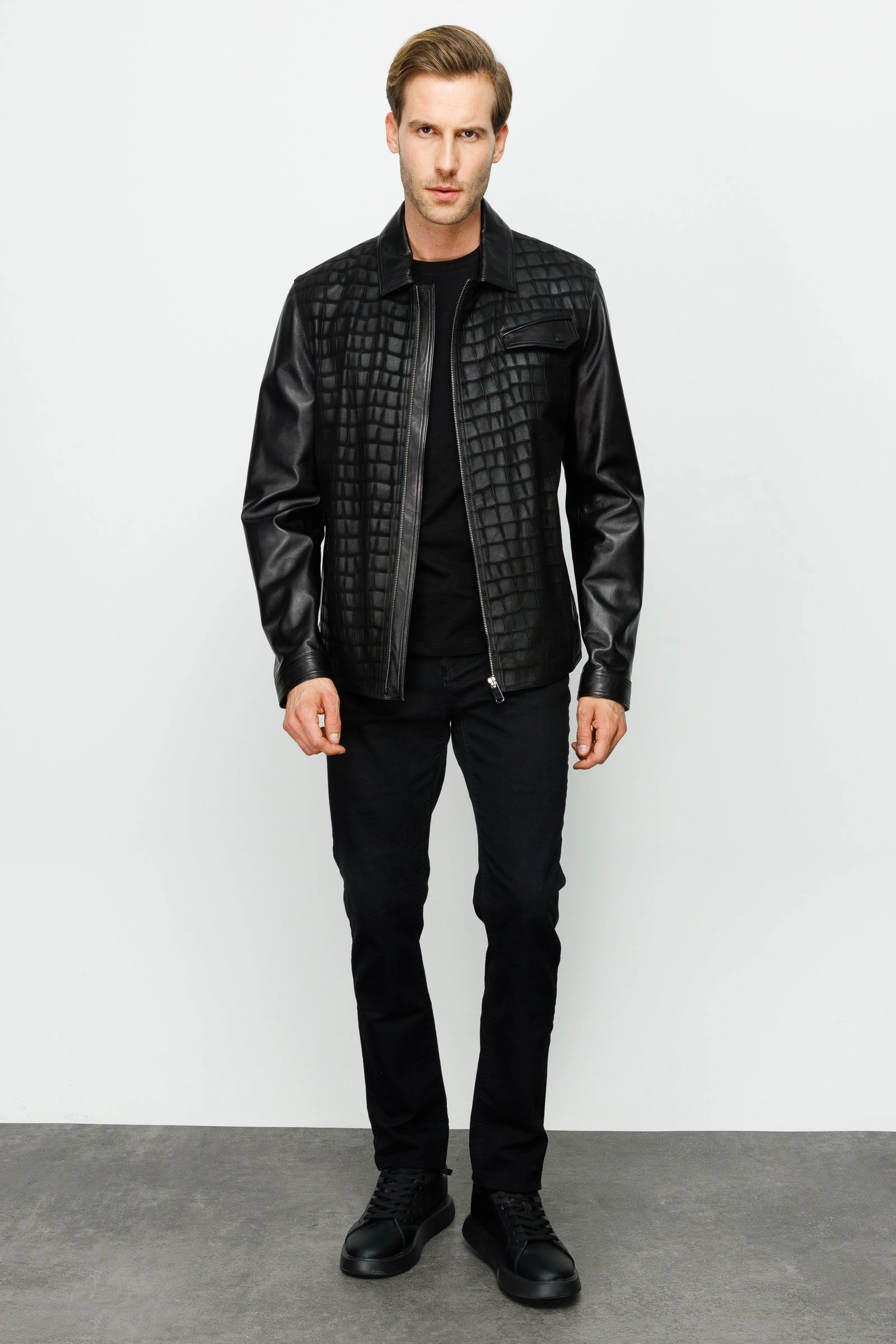Light Rain Jackets The Emerson Black Leather Men Jacket