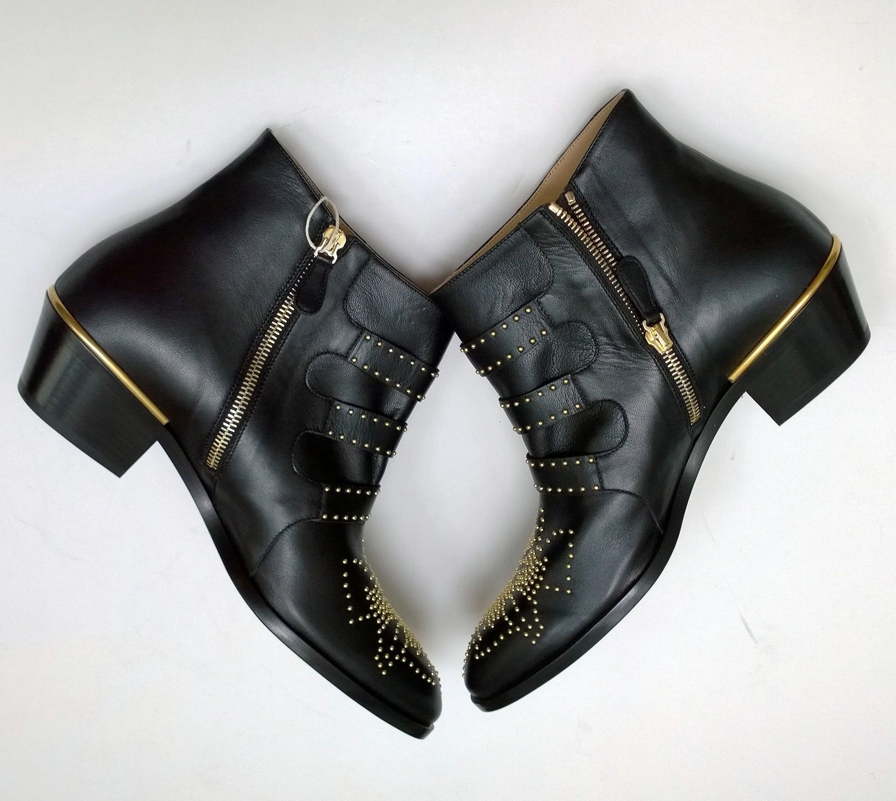Ankle Boots In Summer Chlo Susanna Black Leather Ankle Gold Studs Buckle Boots Studded New in Box