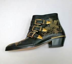 Chlo Susanna Black Leather Ankle Gold Studs Buckle Boots Studded New in Box Indian Ankle Boots