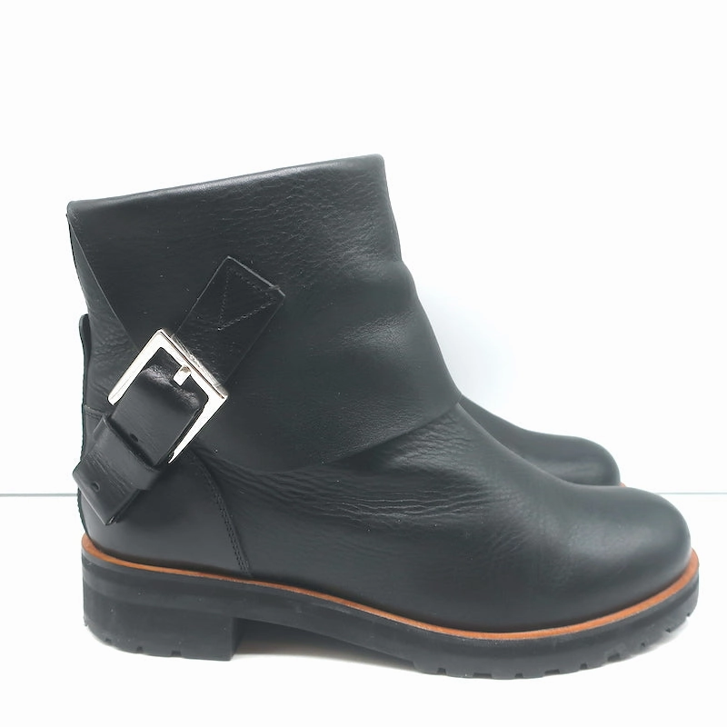 Pendleton Rain Boots Chloe Foldover Shearling Ankle Boots Black Leather Size 38