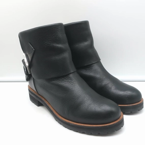 Canvas Boots Chloe Foldover Shearling Ankle Boots Black Leather Size 38