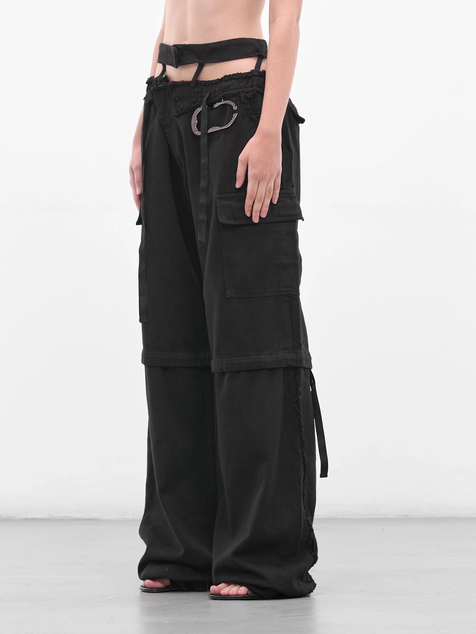 Low Waisted Cargo Pants Black Deconstructed Cargo Pants (10920030602-BLACK)
