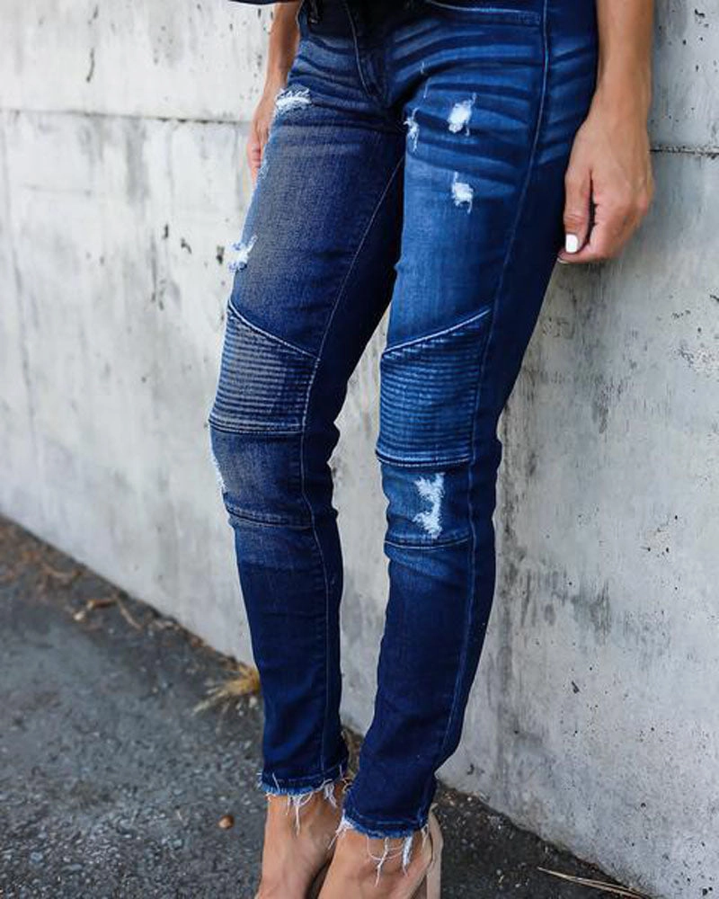 Denim Skinny Pants Ripped Pleated Stretch Jeans Baggy Cargo Pants Outfit