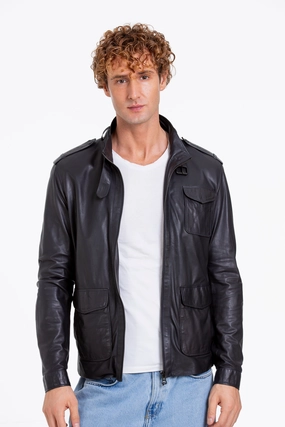 Deal Jackets The Karabanchel Navy Blue Leather Men Jacket