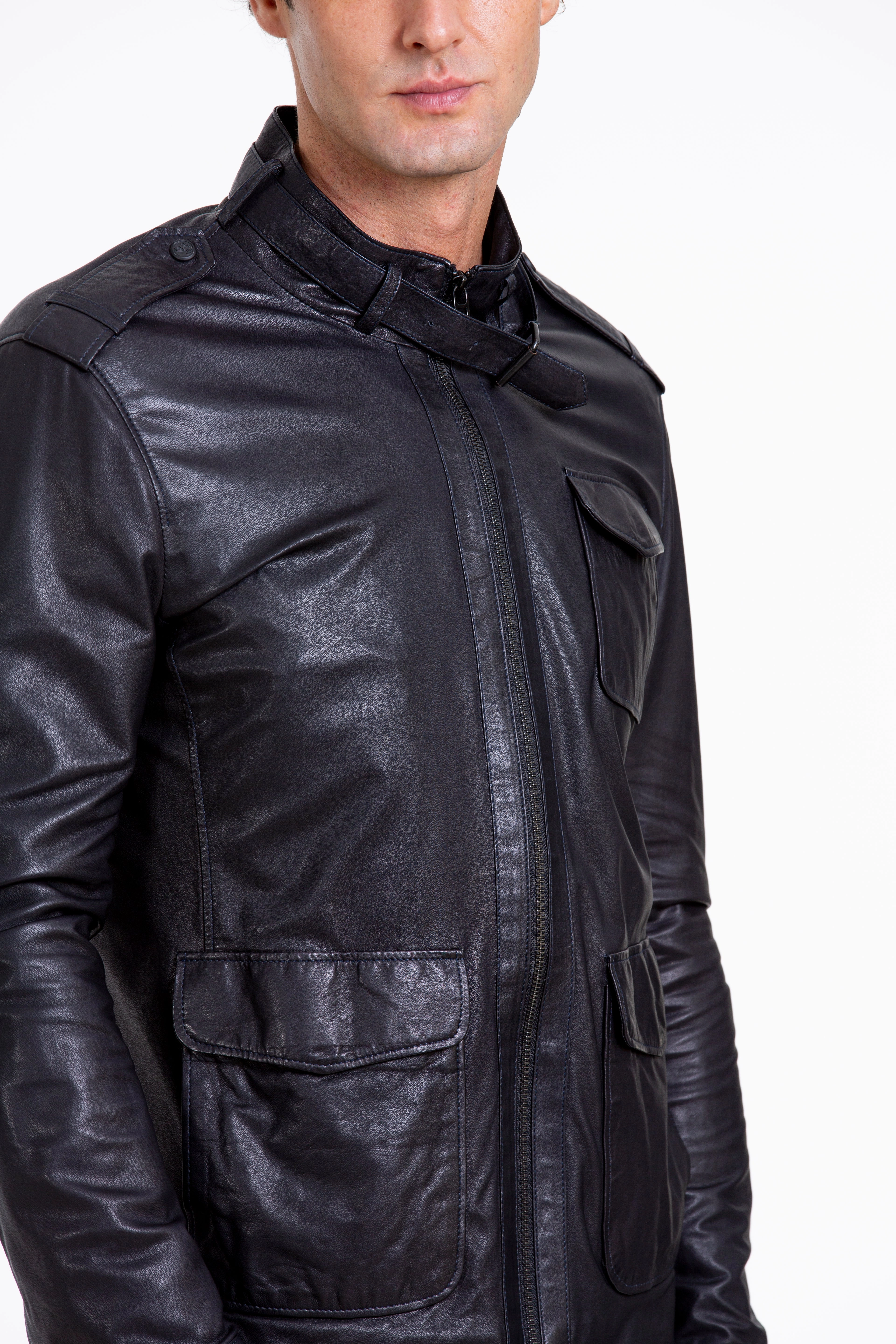 Season 2 Jackets The Karabanchel Navy Blue Leather Men Jacket