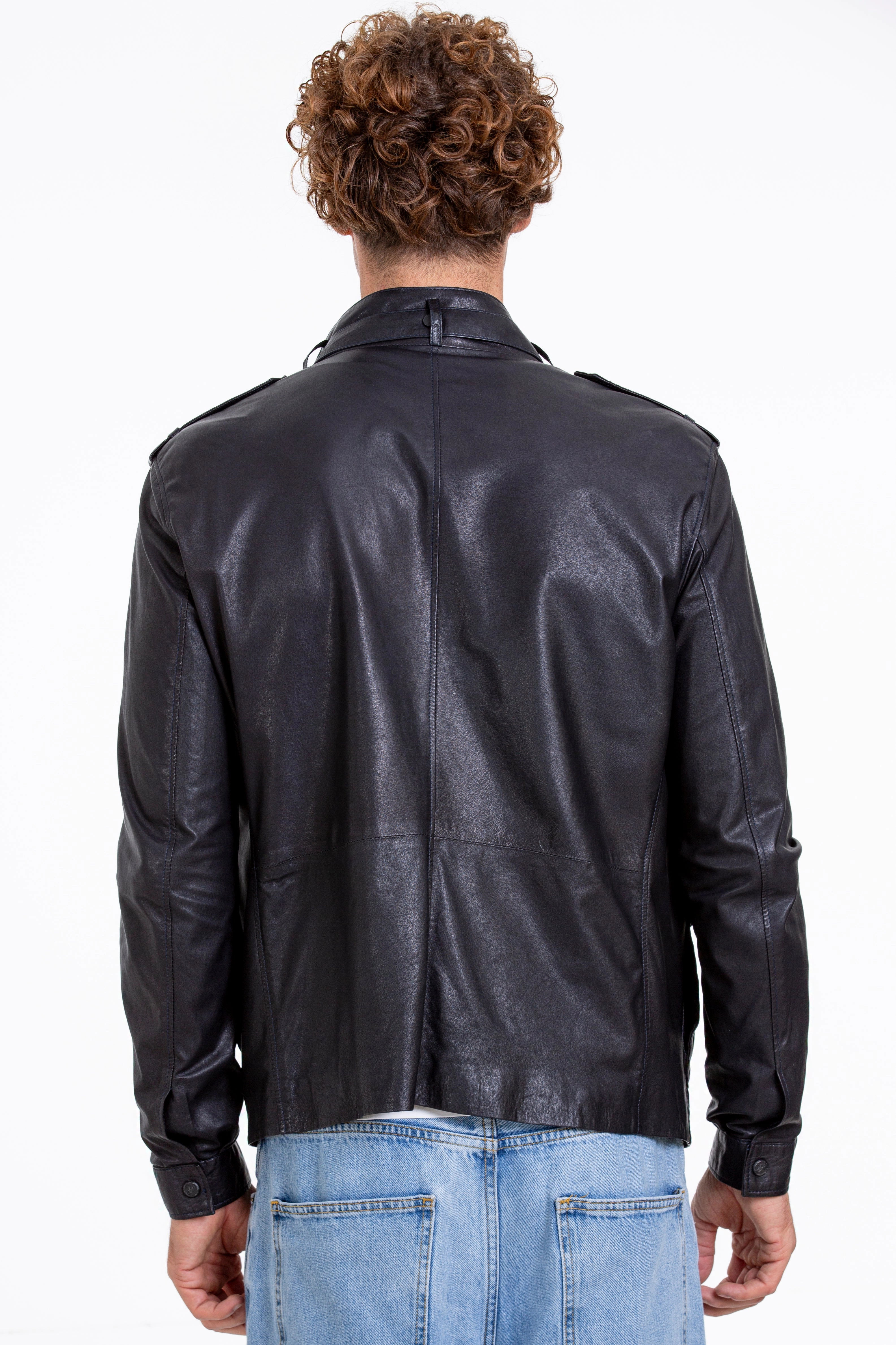 Batting Cage Jackets The Karabanchel Navy Blue Leather Men Jacket