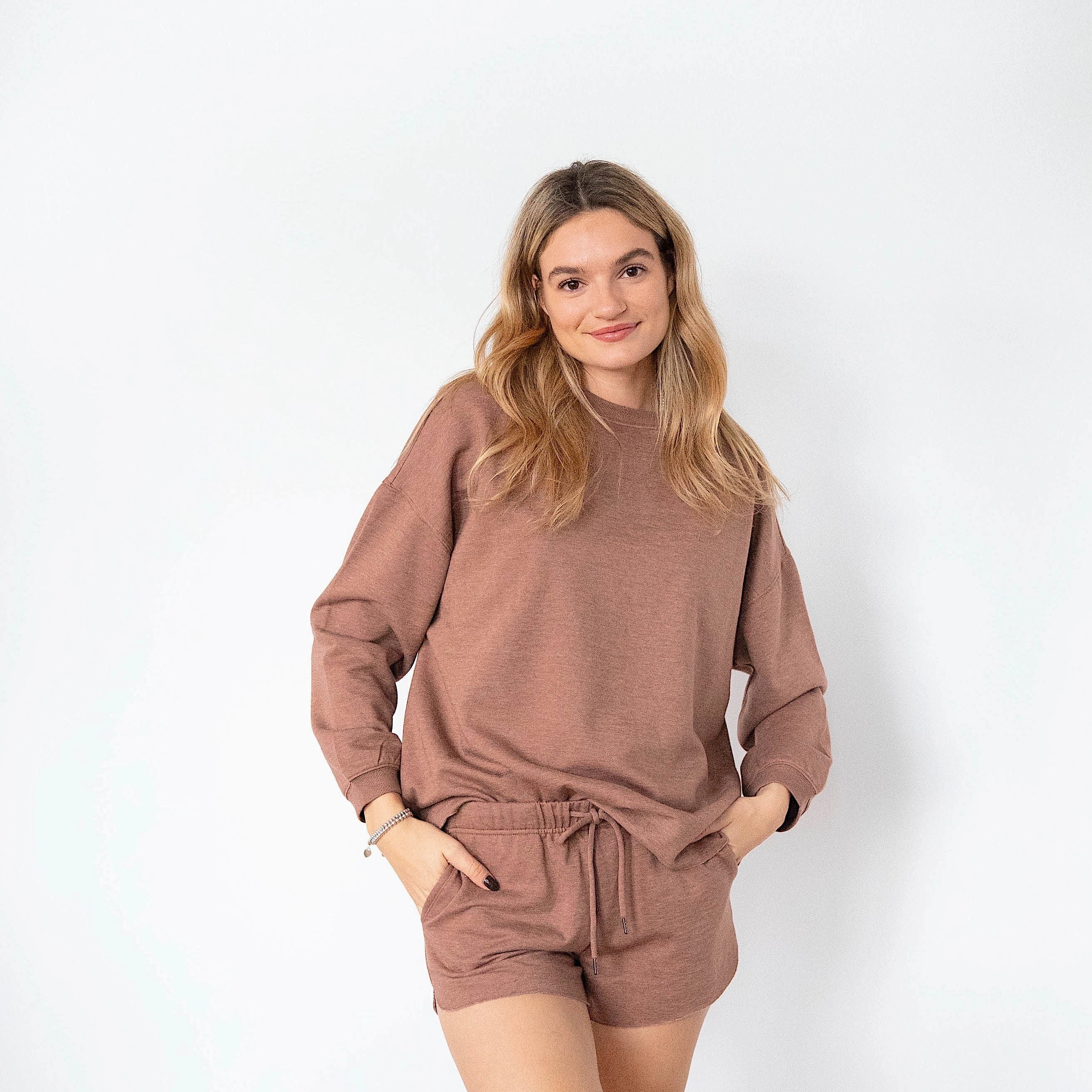 Sweatshirts Without Hoods Ladies' Ginger Snap Melange Comfortwear Collection Shorties