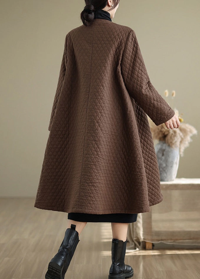 Coffee Pockets Fine Cotton Filled Women Retro Coats V Neck Winter RU019 Light Weight Winter Coats