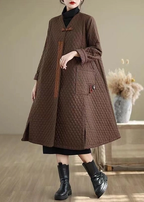 Coffee Pockets Fine Cotton Filled Women Retro Coats V Neck Winter RU019 Can You Tailor Wool Coats