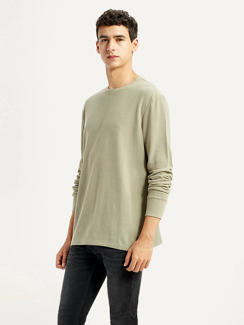 Men's Solid Beige Crew Neck Sweatshirt Sweatshirts With Logos