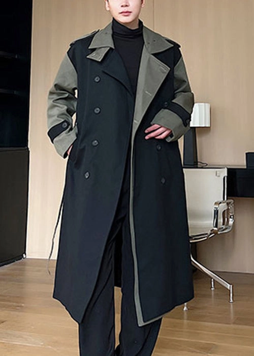 Catherines Coats Loose Black Double Breast Pockets Patchwork Cotton Men Trench Coats Winter RO052
