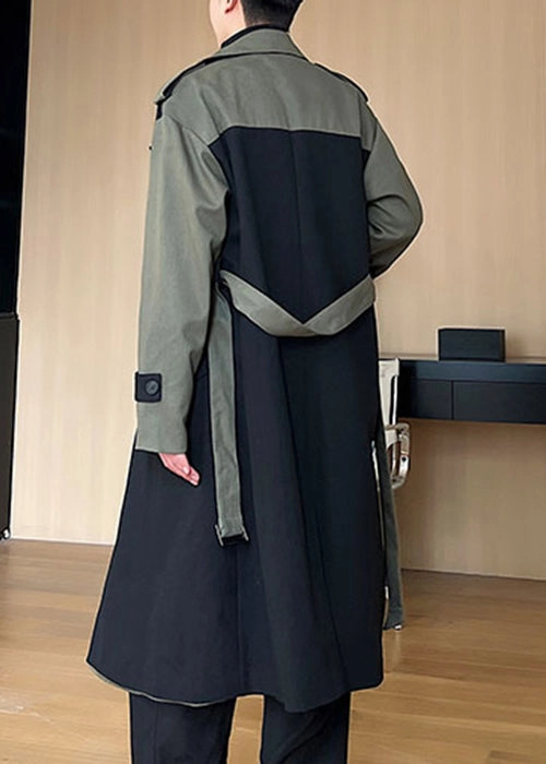 Trendy Coats For Winter Loose Black Double Breast Pockets Patchwork Cotton Men Trench Coats Winter RO052