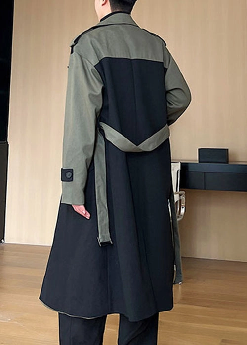 Vintage Wool Coats Loose Black Double Breast Pockets Patchwork Cotton Men Trench Coats Winter RO052