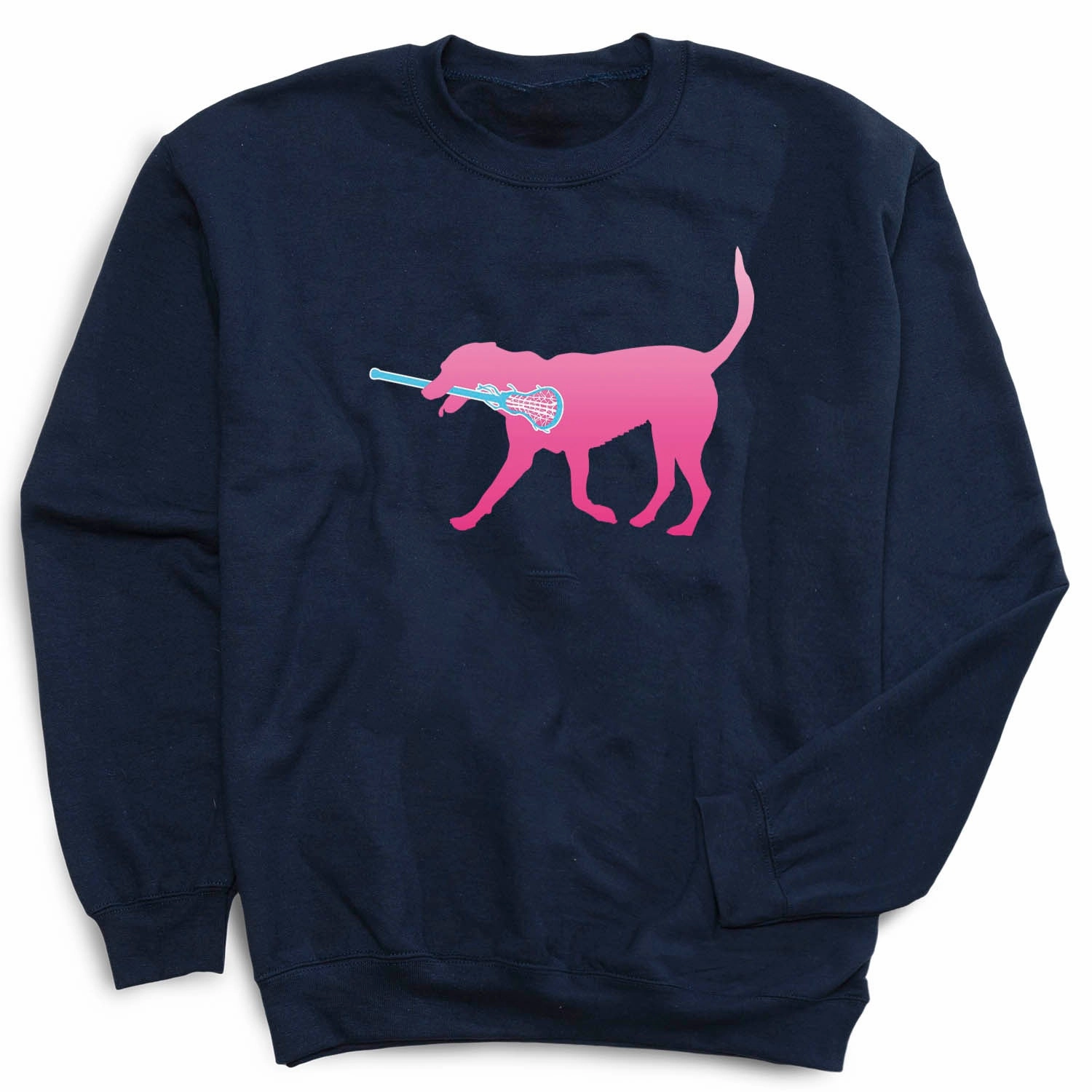 Girls Lacrosse Crewneck Sweatshirt - LuLa the LAX Dog (Pink) High Quality Cotton Sweatshirts