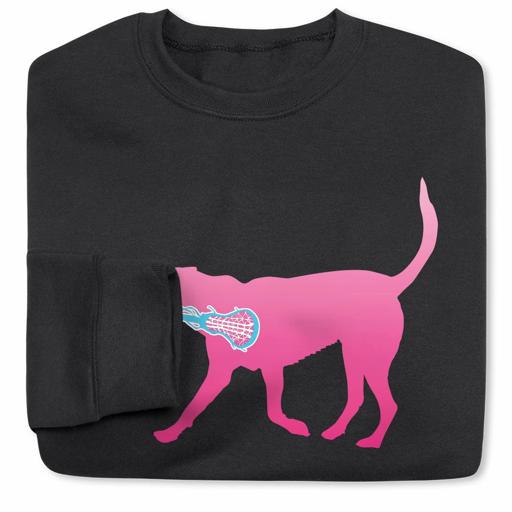Girls Lacrosse Crewneck Sweatshirt - LuLa the LAX Dog (Pink) Mom Mom Sweatshirts