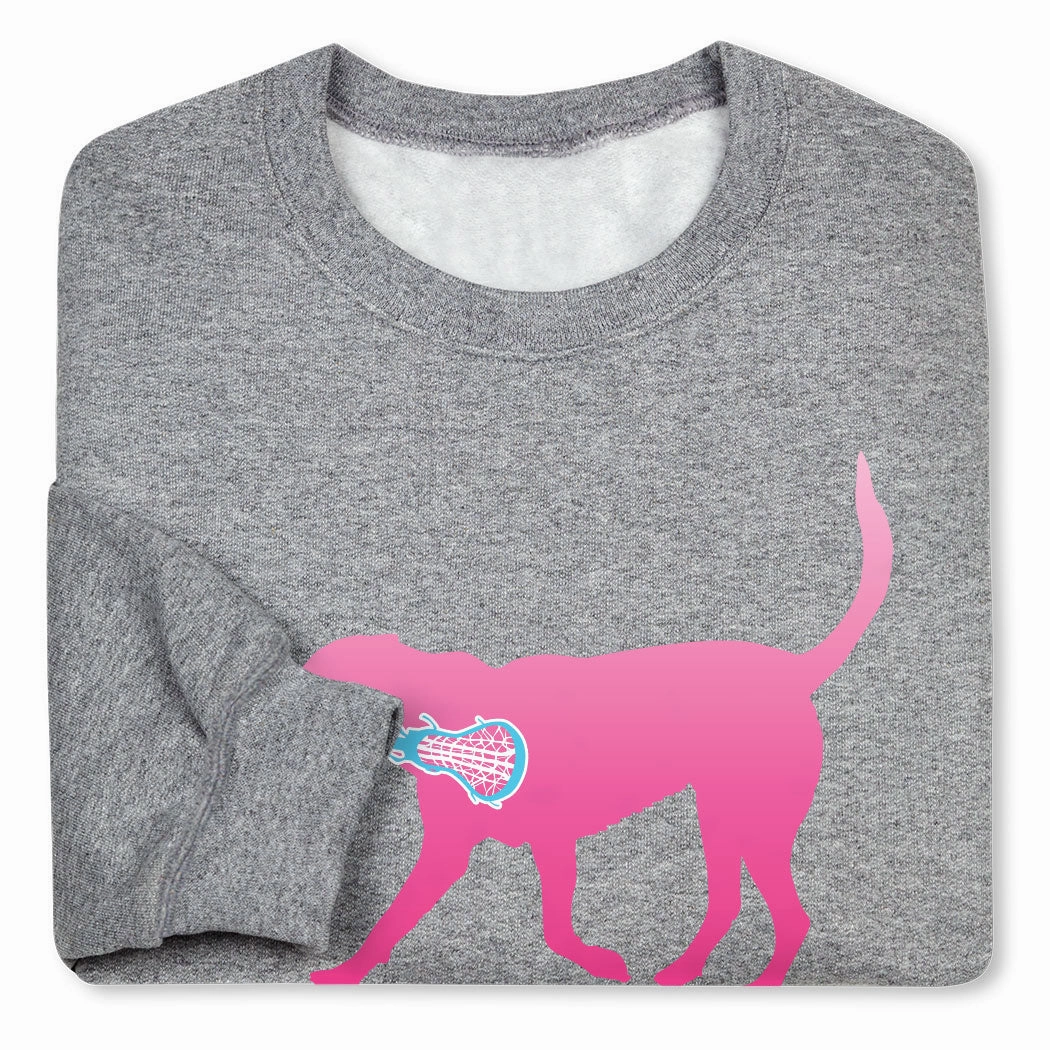 Girls Lacrosse Crewneck Sweatshirt - LuLa the LAX Dog (Pink) Comfy And Stylish Sweatshirts