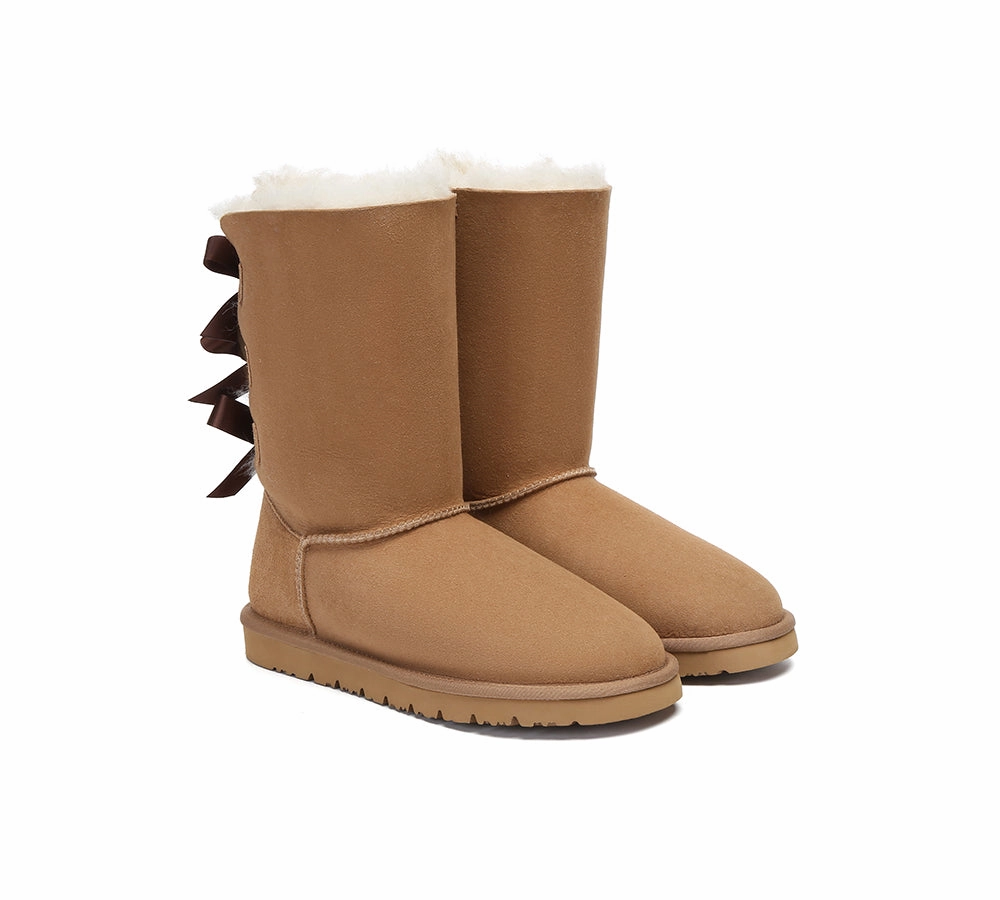 AUSTRALIAN SHEPHERD UGG Boots Women Double faced Sheepskin Wool Tall Back Bow Men's Boots Fashion
