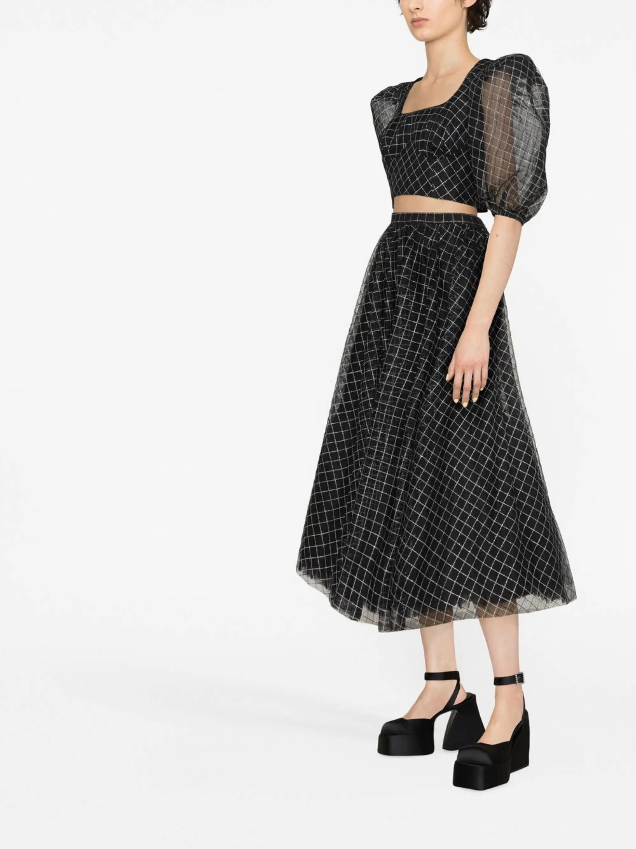 Open Back Halter Dress checked midi skirt