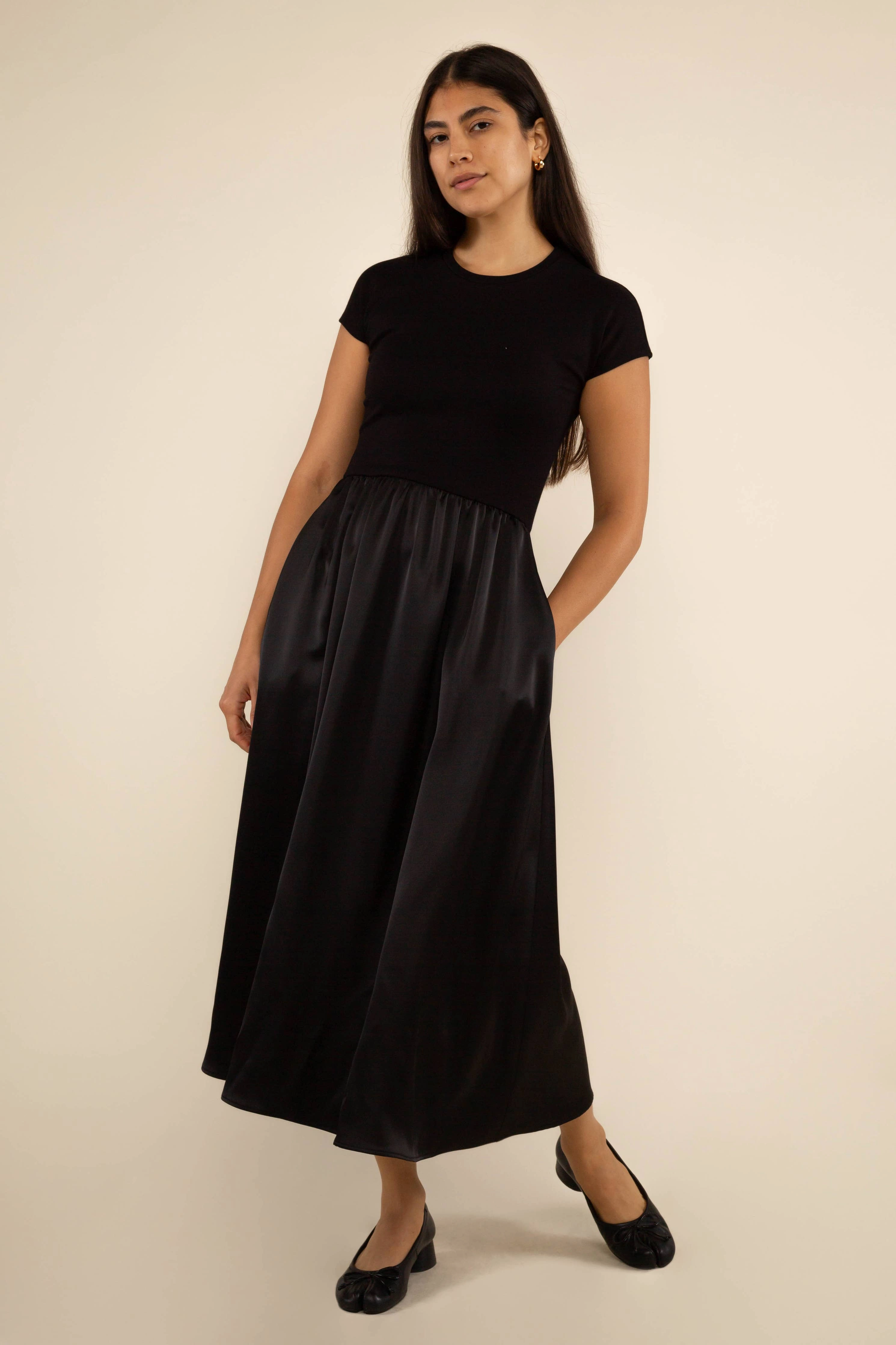 Plus Satin Contrast Midi Dress Ruffle Neck Midi Dress